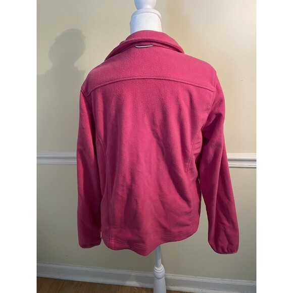 LL Bean Fleece Full Zip Up Funnel Neck Jacket Womens Size M Bright Pink - Picture 3 of 8